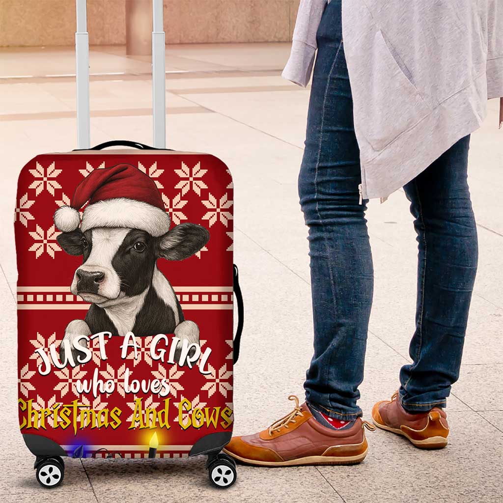 Just A Girl Who Loves Christmas And Cows Christmas Luggage Cover Funny Xmas Holiday Patterns - Wonder Print Shop