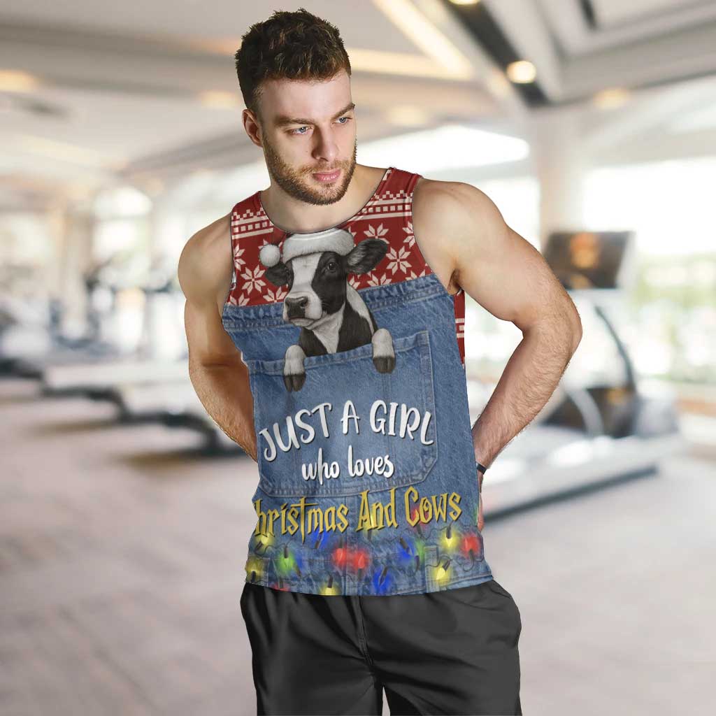 Just A Girl Who Loves Christmas And Cows Christmas Men Tank Top Funny Xmas Holiday Patterns - Wonder Print Shop