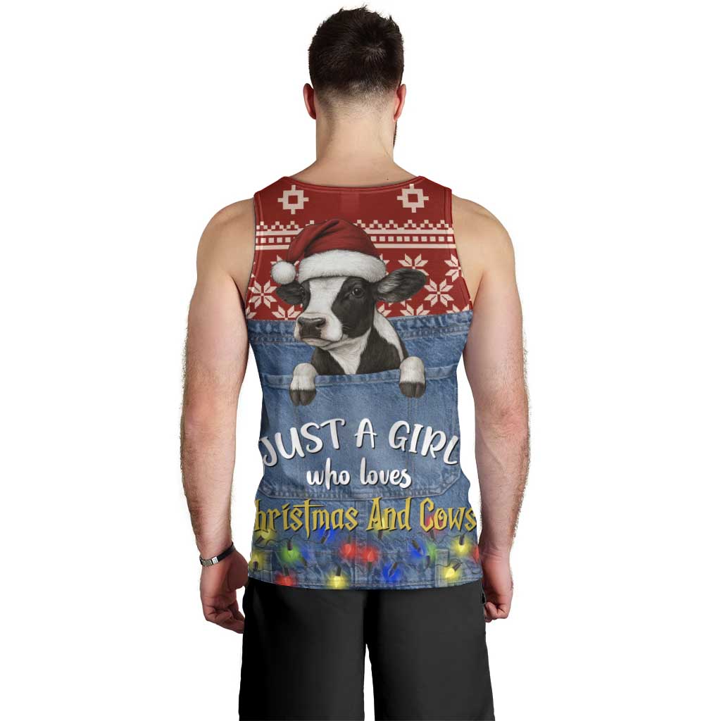 Just A Girl Who Loves Christmas And Cows Christmas Men Tank Top Funny Xmas Holiday Patterns - Wonder Print Shop