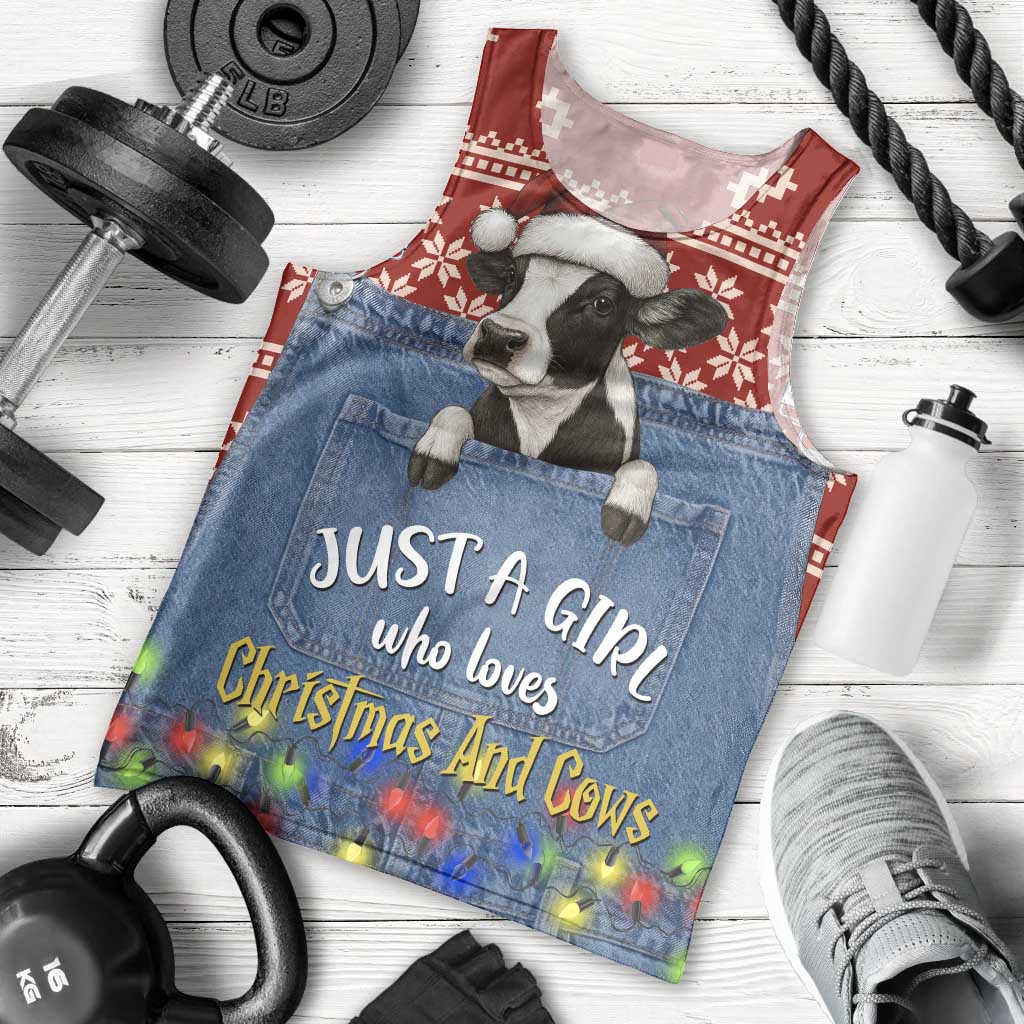 Just A Girl Who Loves Christmas And Cows Christmas Men Tank Top Funny Xmas Holiday Patterns - Wonder Print Shop
