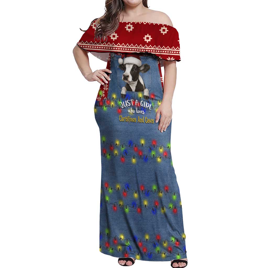 Just A Girl Who Loves Christmas And Cows Christmas Off Shoulder Maxi Dress Funny Xmas Holiday Patterns - Wonder Print Shop
