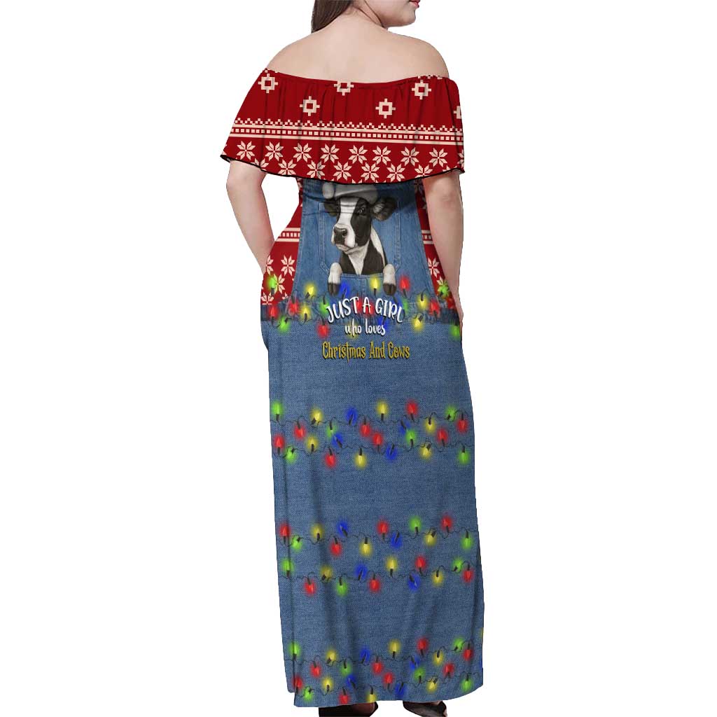 Just A Girl Who Loves Christmas And Cows Christmas Off Shoulder Maxi Dress Funny Xmas Holiday Patterns - Wonder Print Shop