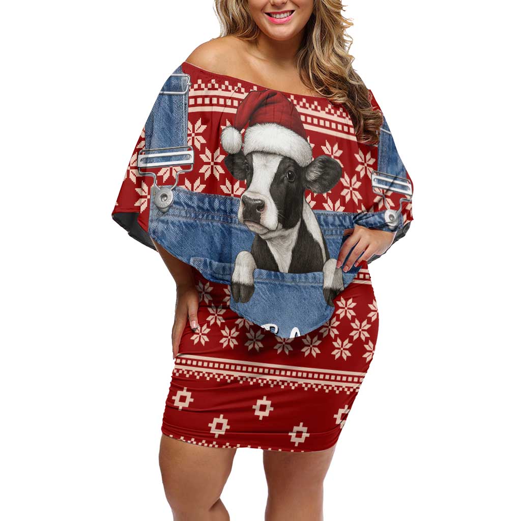 Just A Girl Who Loves Christmas And Cows Christmas Off Shoulder Short Dress Funny Xmas Holiday Patterns - Wonder Print Shop