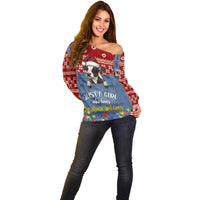 Just A Girl Who Loves Christmas And Cows Christmas Off Shoulder Sweater Funny Xmas Holiday Patterns - Wonder Print Shop