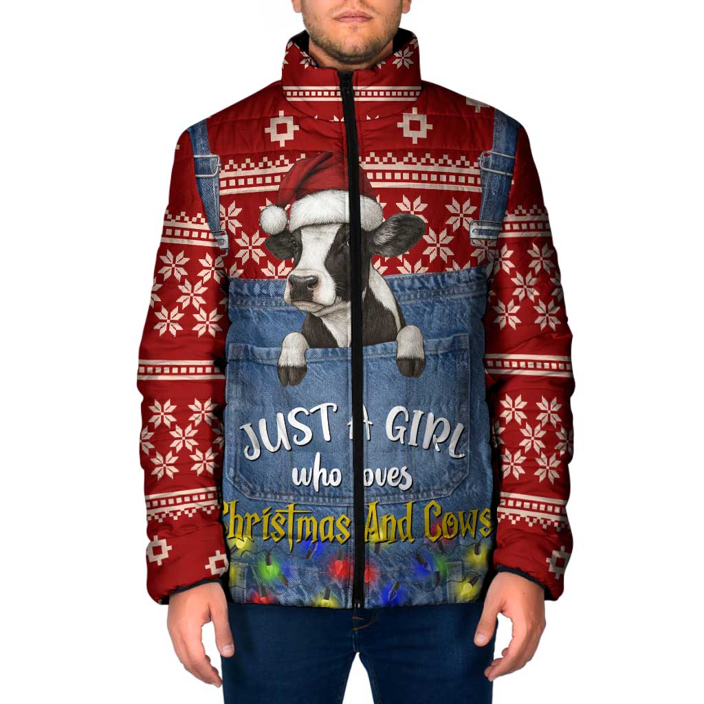 Just A Girl Who Loves Christmas And Cows Christmas Padded Jacket Funny Xmas Holiday Patterns - Wonder Print Shop