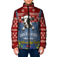 Just A Girl Who Loves Christmas And Cows Christmas Padded Jacket Funny Xmas Holiday Patterns - Wonder Print Shop