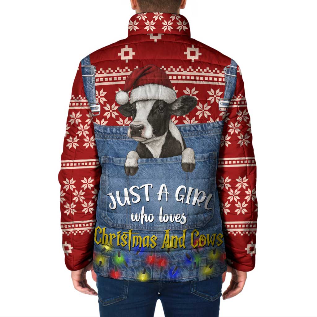 Just A Girl Who Loves Christmas And Cows Christmas Padded Jacket Funny Xmas Holiday Patterns - Wonder Print Shop