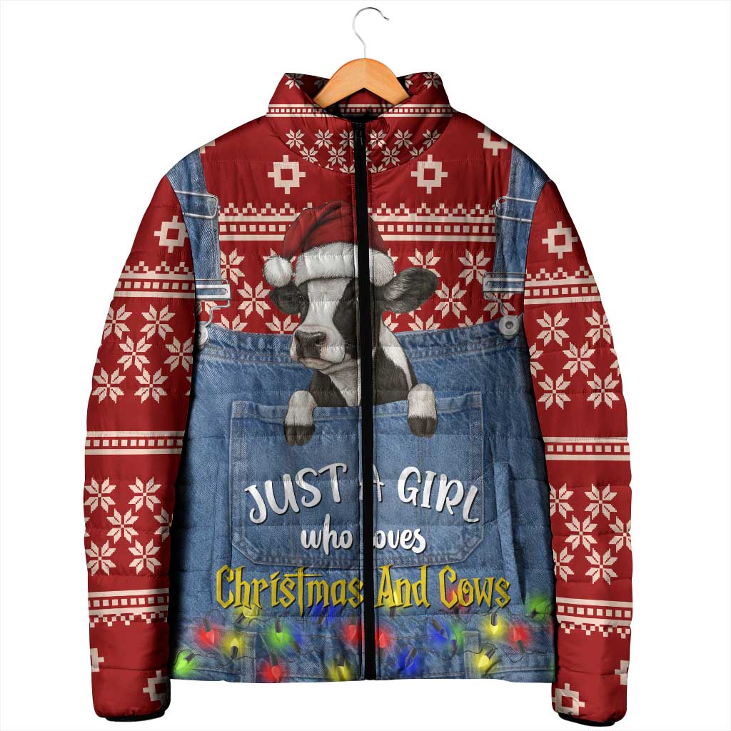 Just A Girl Who Loves Christmas And Cows Christmas Padded Jacket Funny Xmas Holiday Patterns - Wonder Print Shop