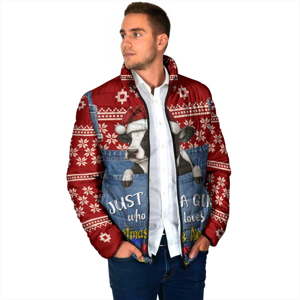 Just A Girl Who Loves Christmas And Cows Christmas Padded Jacket Funny Xmas Holiday Patterns - Wonder Print Shop