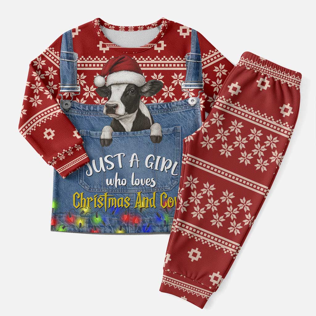Just A Girl Who Loves Christmas And Cows Christmas Pajama Set Funny Xmas Holiday Patterns - Wonder Print Shop