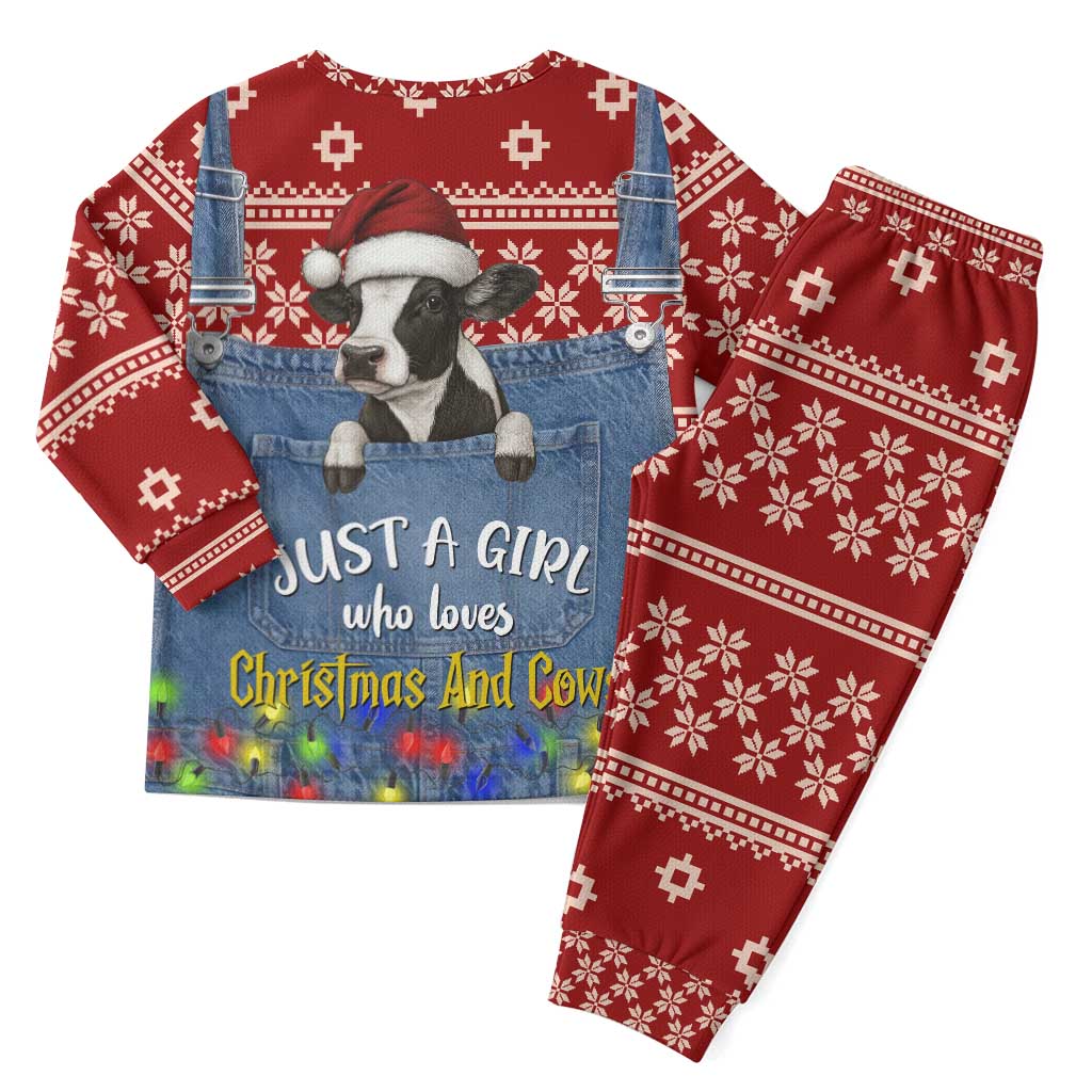 Just A Girl Who Loves Christmas And Cows Christmas Pajama Set Funny Xmas Holiday Patterns - Wonder Print Shop