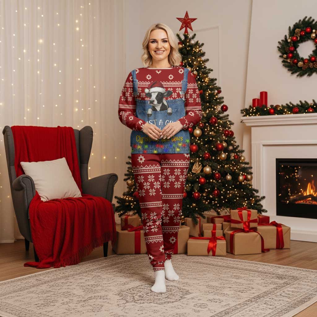 Just A Girl Who Loves Christmas And Cows Christmas Pajama Set Funny Xmas Holiday Patterns - Wonder Print Shop