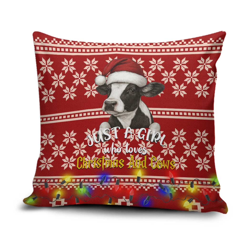 Just A Girl Who Loves Christmas And Cows Christmas Pillow Cover Funny Xmas Holiday Patterns - Wonder Print Shop