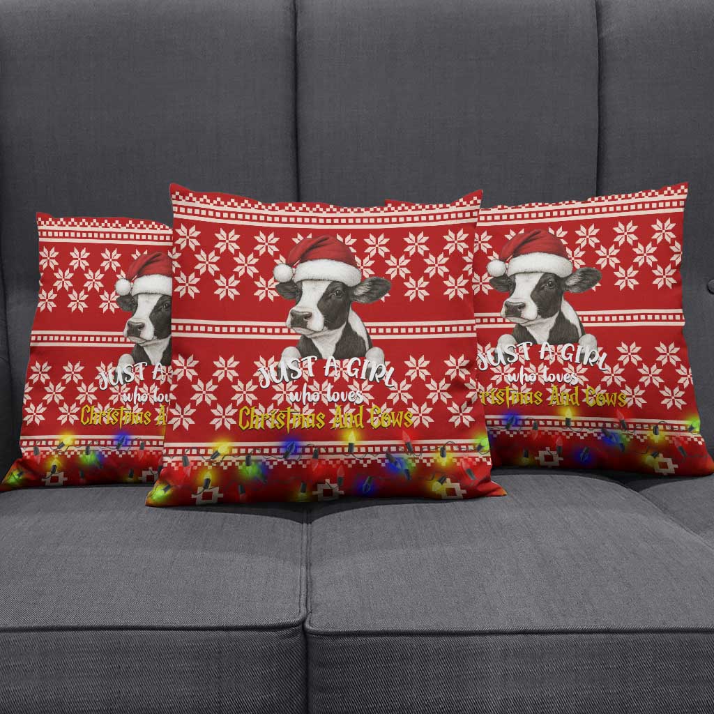 Just A Girl Who Loves Christmas And Cows Christmas Pillow Cover Funny Xmas Holiday Patterns - Wonder Print Shop