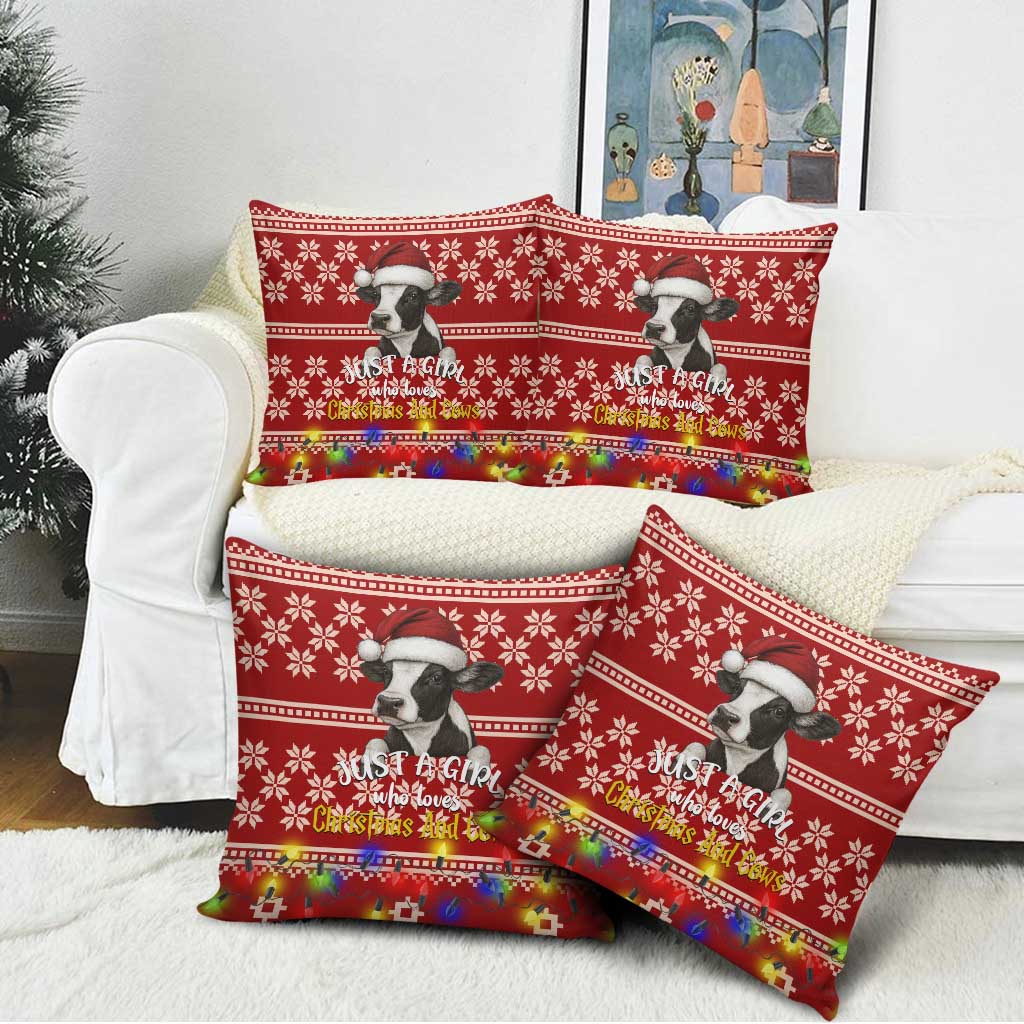 Just A Girl Who Loves Christmas And Cows Christmas Pillow Cover Funny Xmas Holiday Patterns - Wonder Print Shop