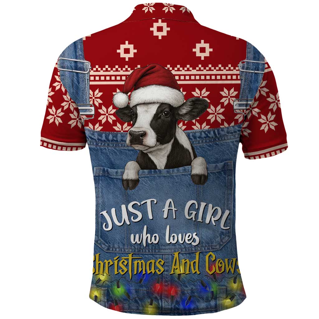 Just A Girl Who Loves Christmas And Cows Christmas Polo Shirt Funny Xmas Holiday Patterns - Wonder Print Shop