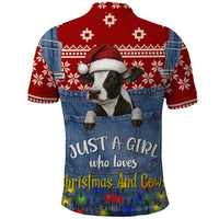 Just A Girl Who Loves Christmas And Cows Christmas Polo Shirt Funny Xmas Holiday Patterns - Wonder Print Shop