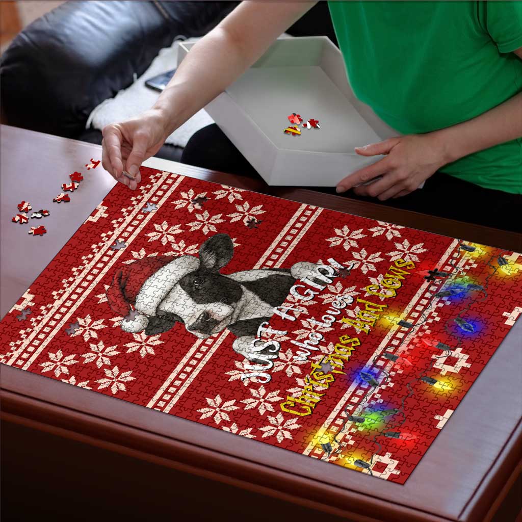 Just A Girl Who Loves Christmas And Cows Christmas Puzzle Funny Xmas Holiday Patterns - Wonder Print Shop