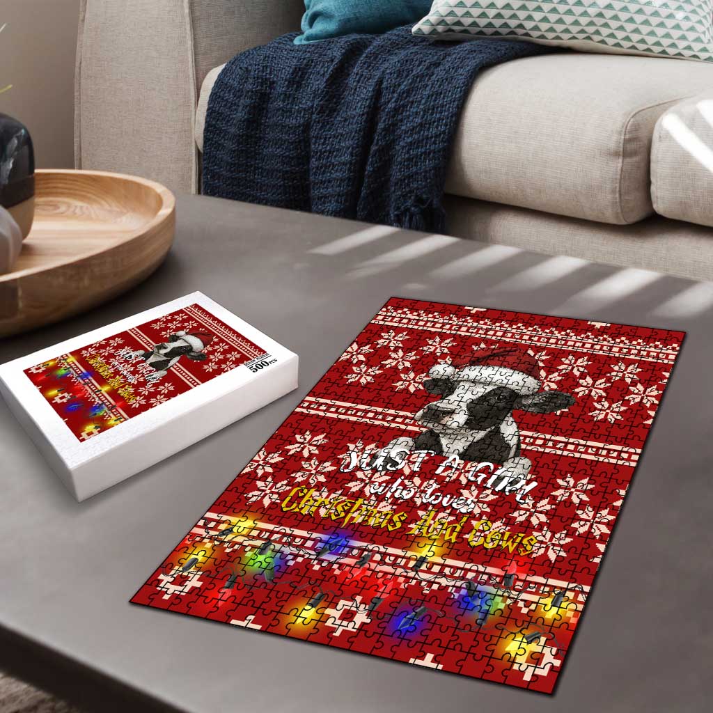 Just A Girl Who Loves Christmas And Cows Christmas Puzzle Funny Xmas Holiday Patterns - Wonder Print Shop