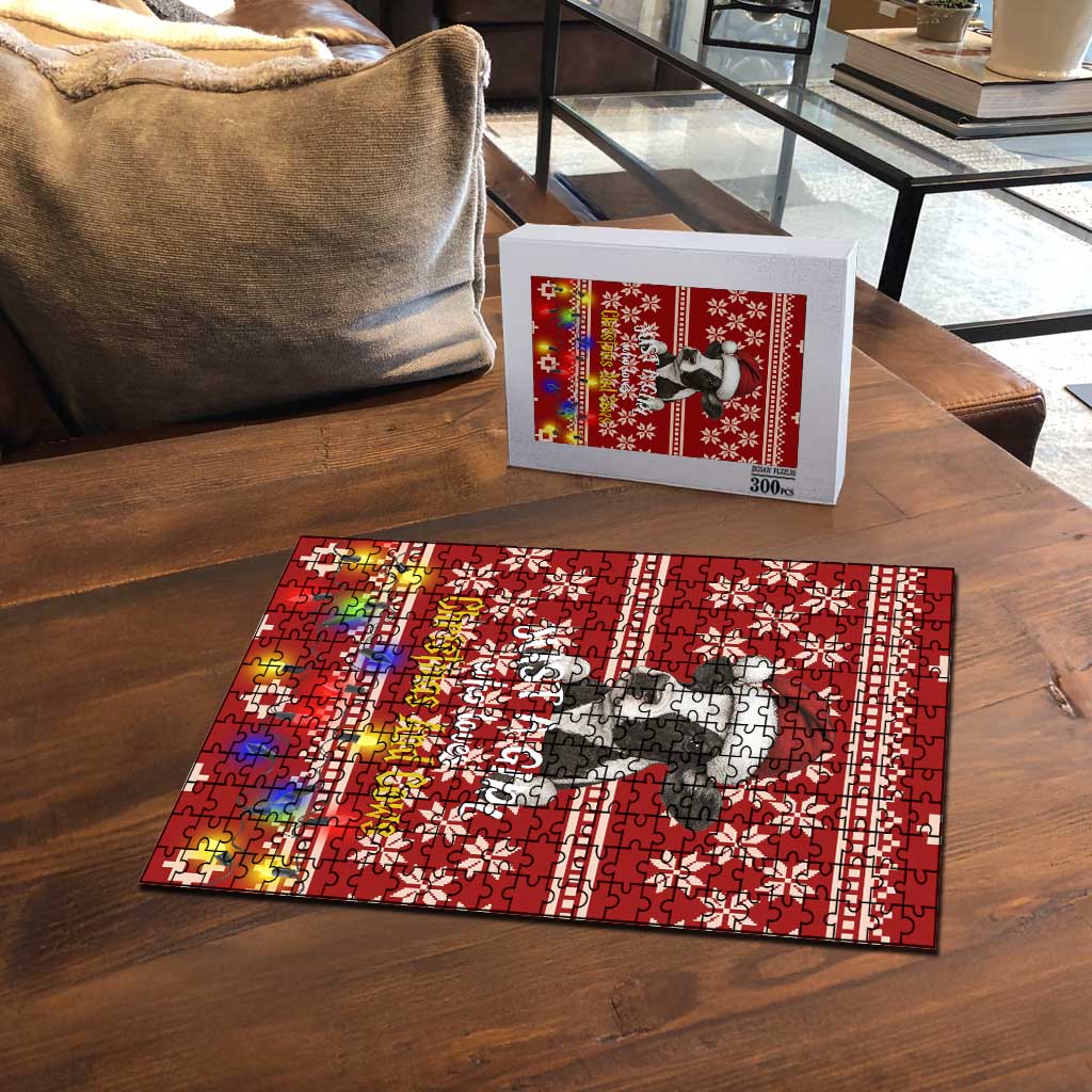 Just A Girl Who Loves Christmas And Cows Christmas Puzzle Funny Xmas Holiday Patterns - Wonder Print Shop