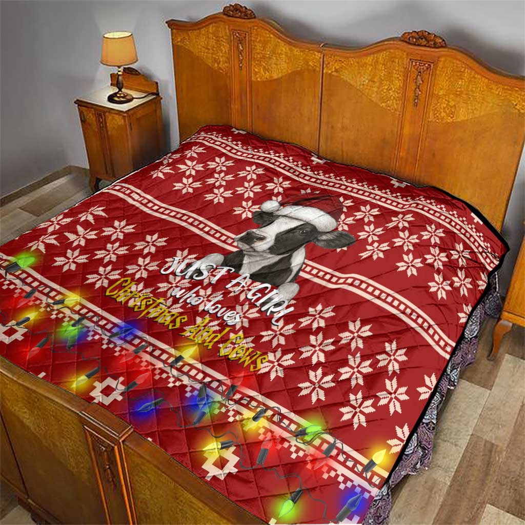 Just A Girl Who Loves Christmas And Cows Christmas Quilt Funny Xmas Holiday Patterns - Wonder Print Shop
