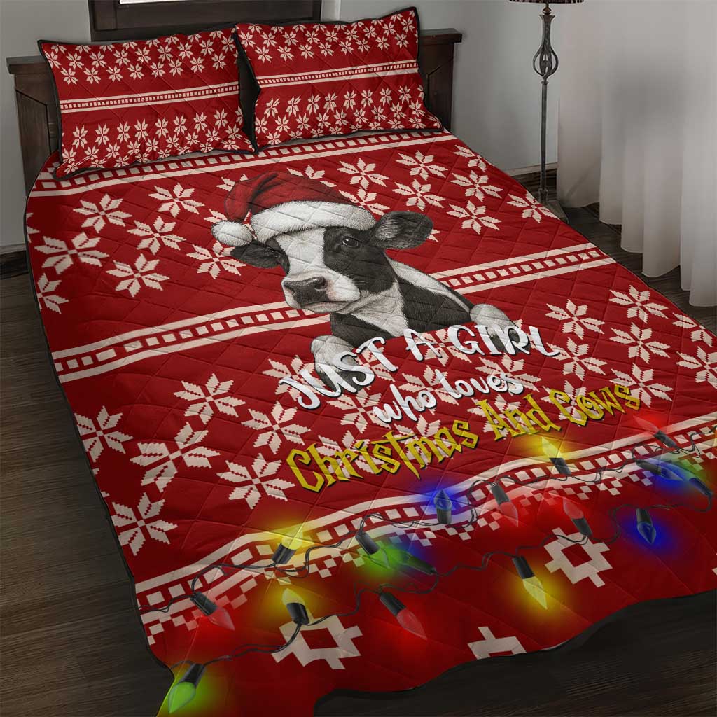 Just A Girl Who Loves Christmas And Cows Christmas Quilt Bed Set Funny Xmas Holiday Patterns - Wonder Print Shop