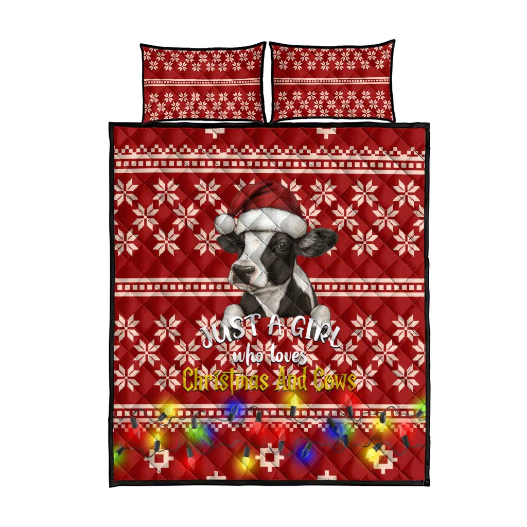 Just A Girl Who Loves Christmas And Cows Christmas Quilt Bed Set Funny Xmas Holiday Patterns - Wonder Print Shop
