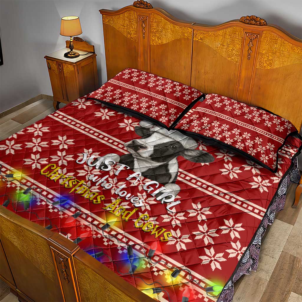Just A Girl Who Loves Christmas And Cows Christmas Quilt Bed Set Funny Xmas Holiday Patterns - Wonder Print Shop