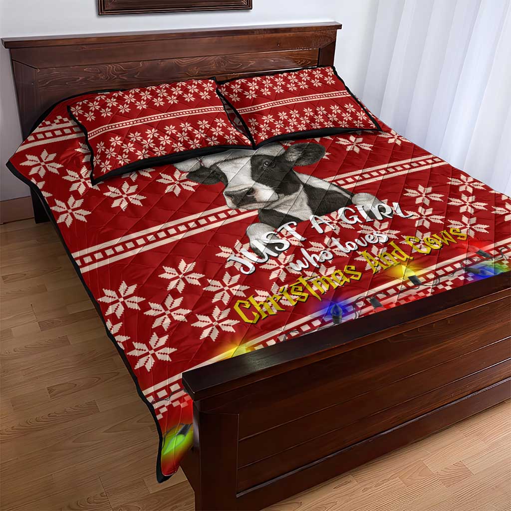 Just A Girl Who Loves Christmas And Cows Christmas Quilt Bed Set Funny Xmas Holiday Patterns - Wonder Print Shop