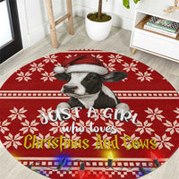 Just A Girl Who Loves Christmas And Cows Christmas Round Carpet Funny Xmas Holiday Patterns - Wonder Print Shop