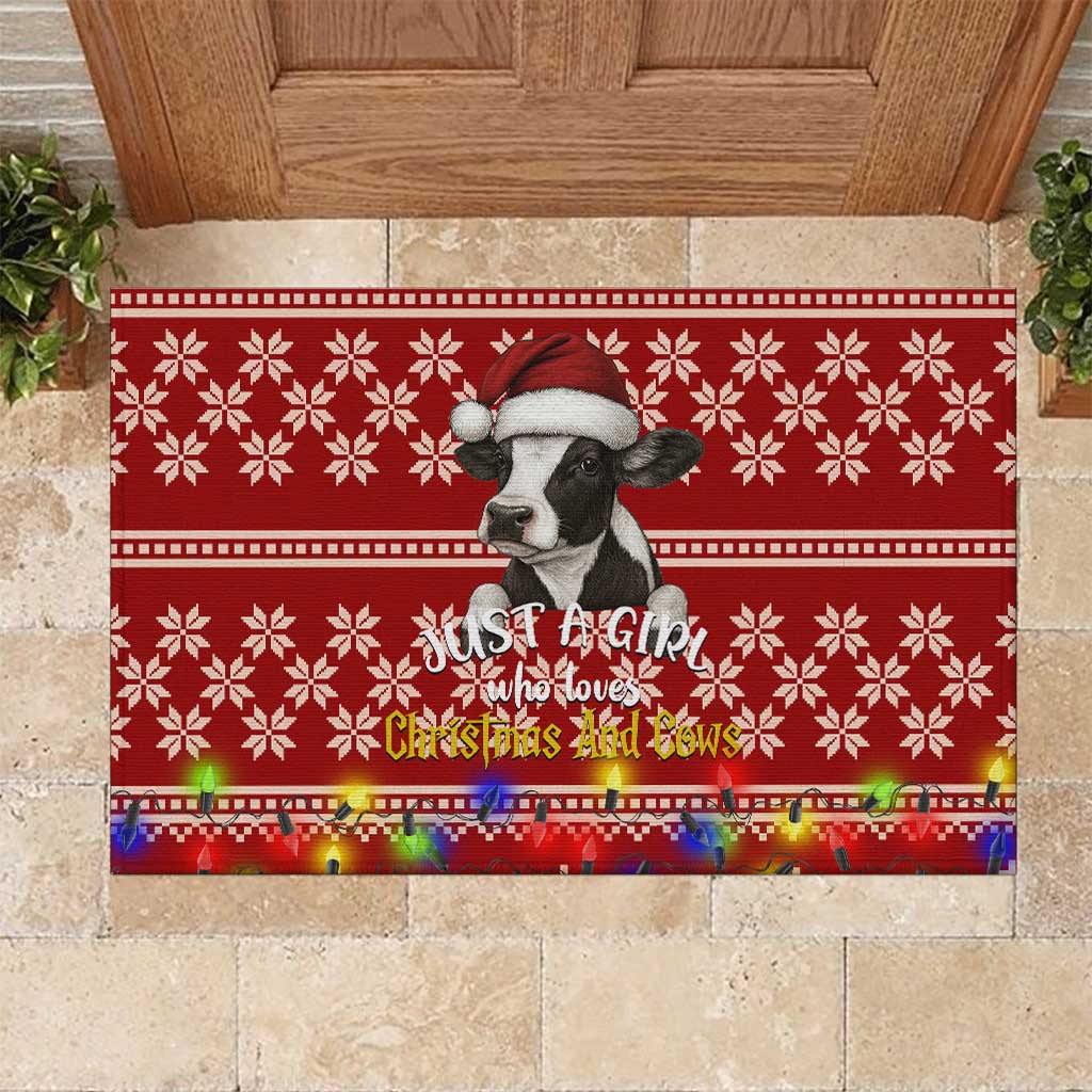 Just A Girl Who Loves Christmas And Cows Christmas Rubber Doormat Funny Xmas Holiday Patterns - Wonder Print Shop