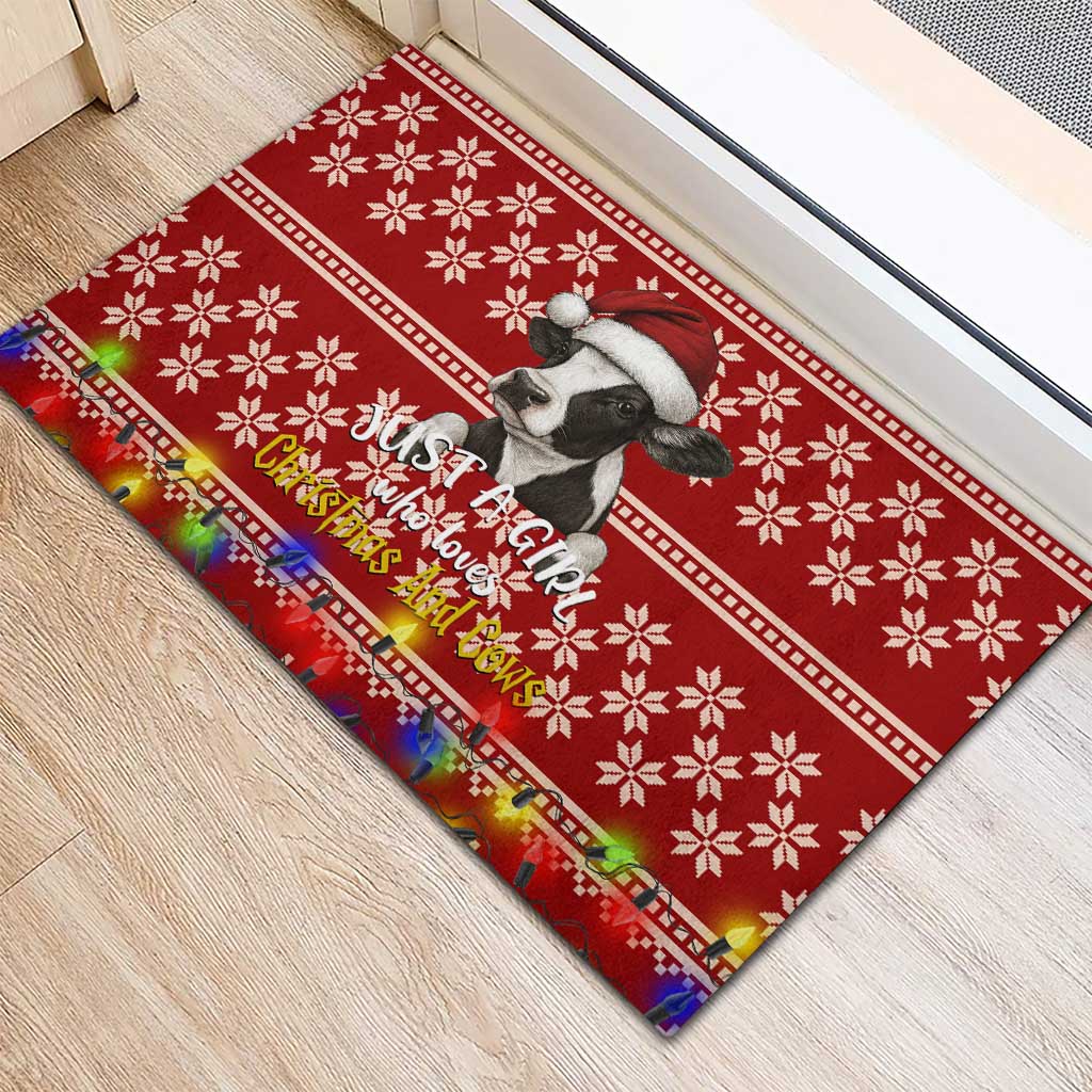 Just A Girl Who Loves Christmas And Cows Christmas Rubber Doormat Funny Xmas Holiday Patterns - Wonder Print Shop