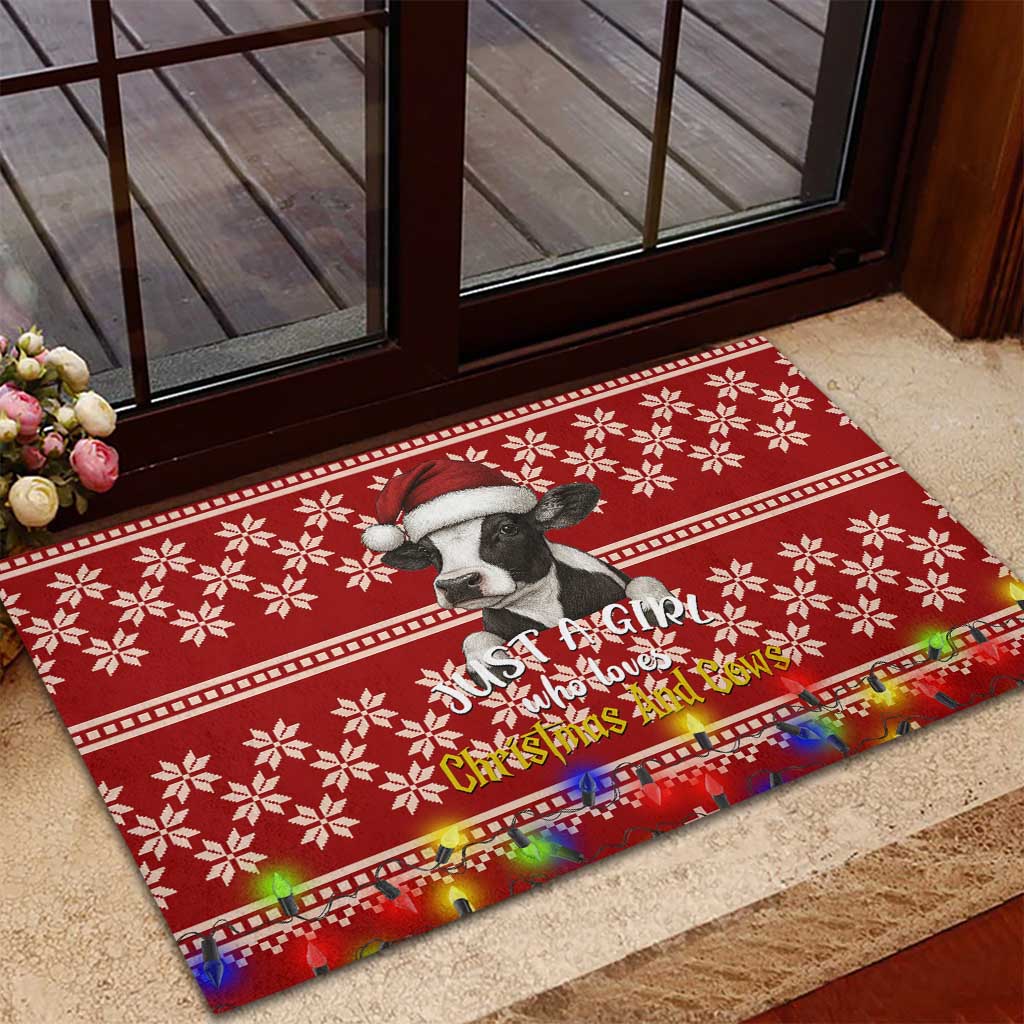 Just A Girl Who Loves Christmas And Cows Christmas Rubber Doormat Funny Xmas Holiday Patterns - Wonder Print Shop