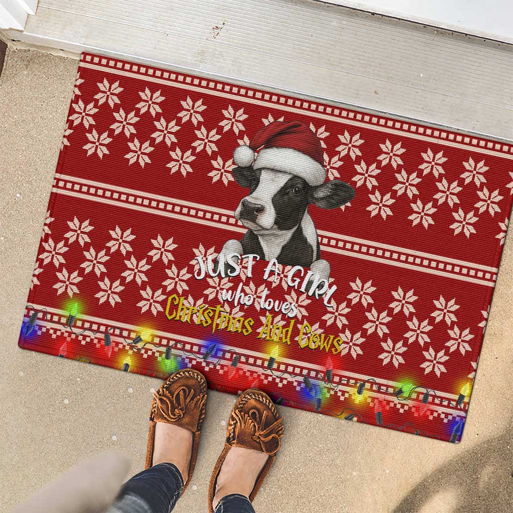 Just A Girl Who Loves Christmas And Cows Christmas Rubber Doormat Funny Xmas Holiday Patterns - Wonder Print Shop