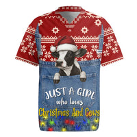 Just A Girl Who Loves Christmas And Cows Christmas Rugby Jersey Funny Xmas Holiday Patterns - Wonder Print Shop