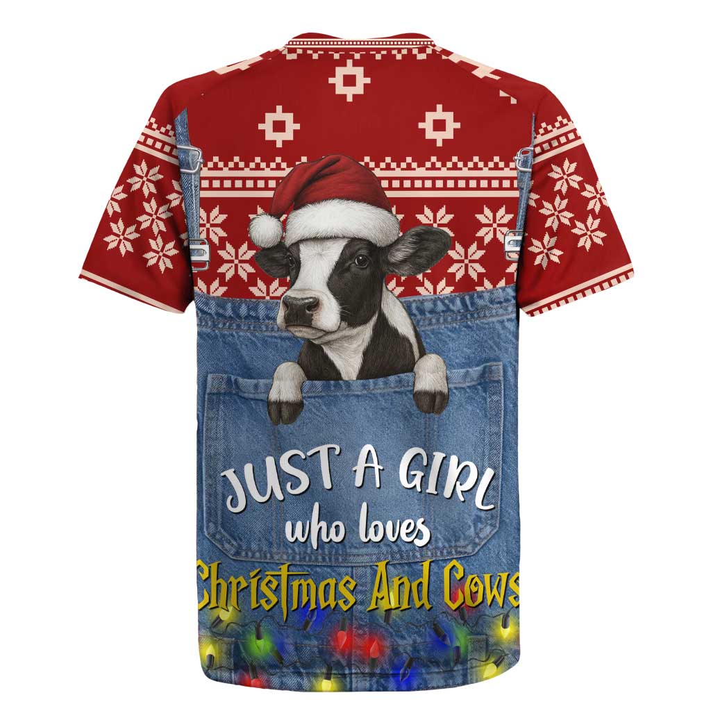 Just A Girl Who Loves Christmas And Cows Christmas Rugby Jersey Funny Xmas Holiday Patterns - Wonder Print Shop