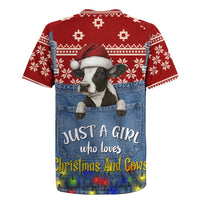 Just A Girl Who Loves Christmas And Cows Christmas Rugby Jersey Funny Xmas Holiday Patterns - Wonder Print Shop