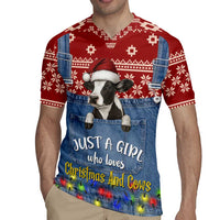 Just A Girl Who Loves Christmas And Cows Christmas Rugby Jersey Funny Xmas Holiday Patterns - Wonder Print Shop