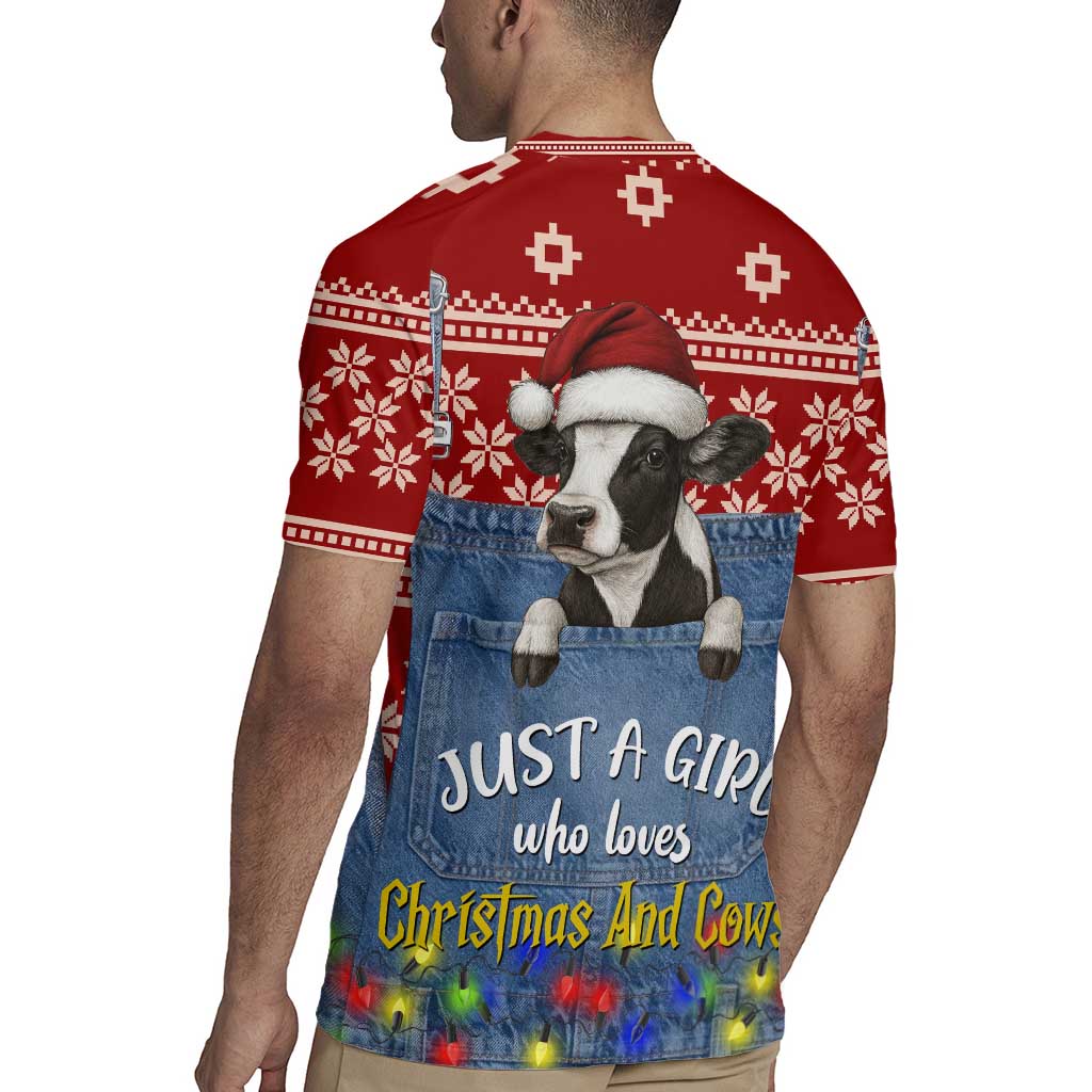 Just A Girl Who Loves Christmas And Cows Christmas Rugby Jersey Funny Xmas Holiday Patterns - Wonder Print Shop