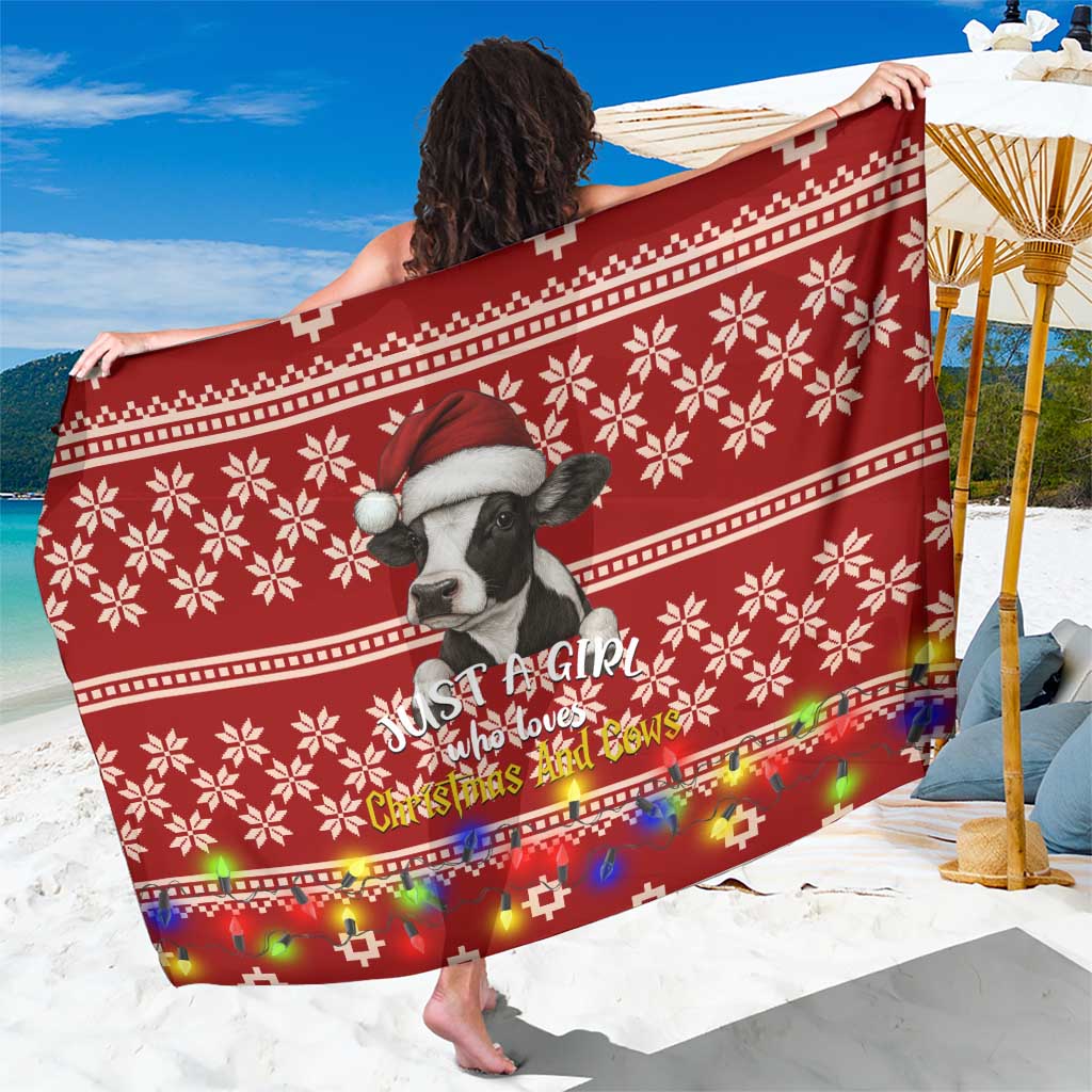 Just A Girl Who Loves Christmas And Cows Christmas Sarong Funny Xmas Holiday Patterns - Wonder Print Shop