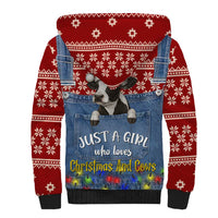 Just A Girl Who Loves Christmas And Cows Christmas Sherpa Hoodie Funny Xmas Holiday Patterns - Wonder Print Shop