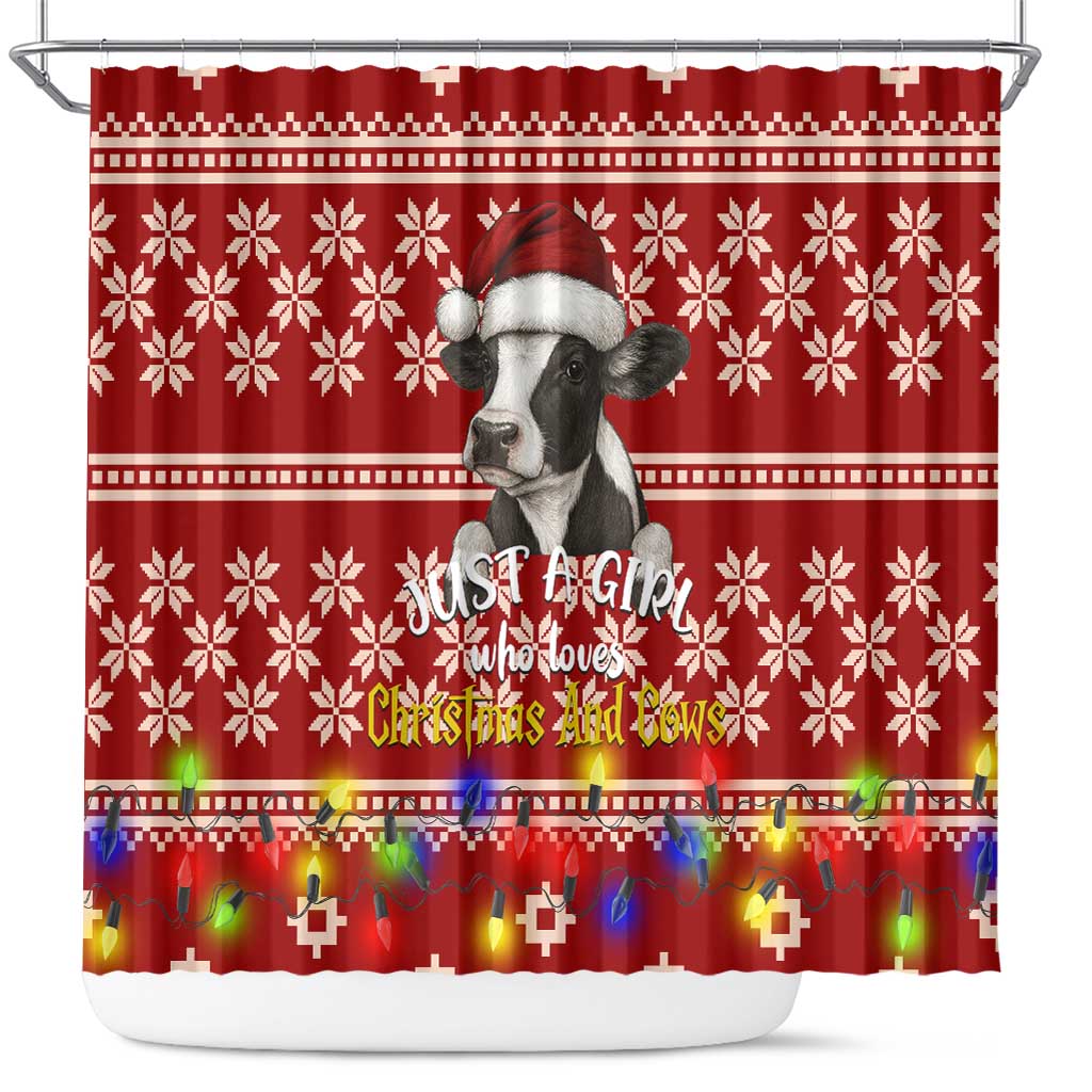 Just A Girl Who Loves Christmas And Cows Christmas Shower Curtain Funny Xmas Holiday Patterns - Wonder Print Shop