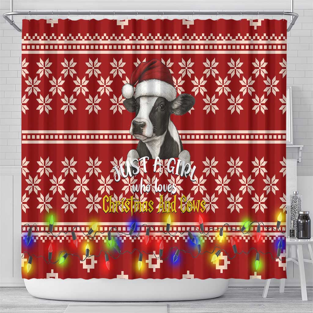 Just A Girl Who Loves Christmas And Cows Christmas Shower Curtain Funny Xmas Holiday Patterns - Wonder Print Shop