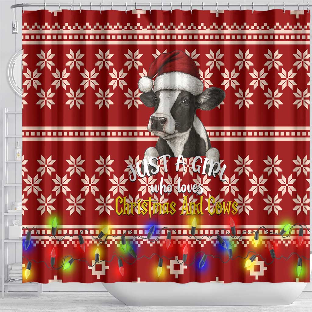 Just A Girl Who Loves Christmas And Cows Christmas Shower Curtain Funny Xmas Holiday Patterns - Wonder Print Shop