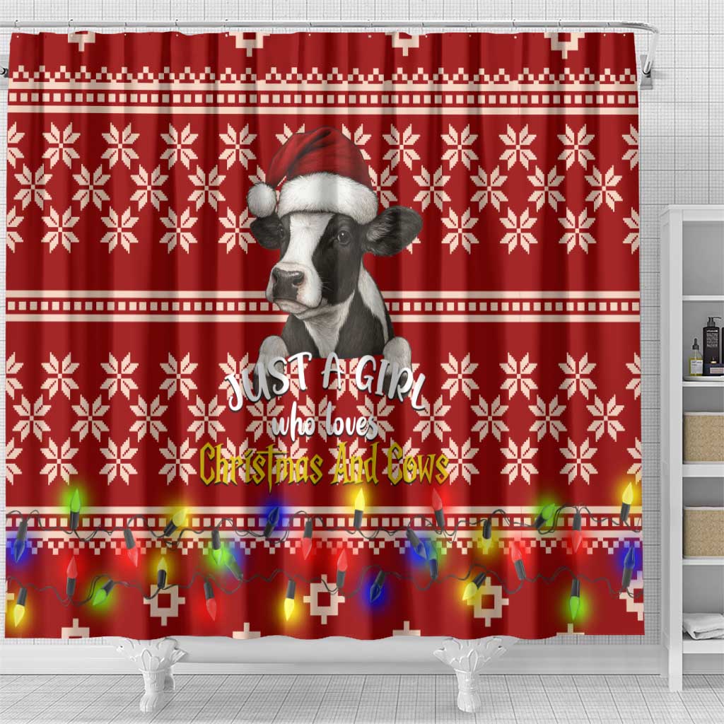 Just A Girl Who Loves Christmas And Cows Christmas Shower Curtain Funny Xmas Holiday Patterns - Wonder Print Shop