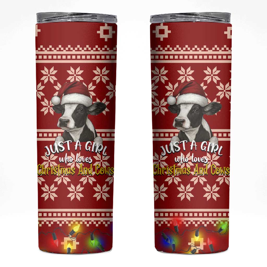 Just A Girl Who Loves Christmas And Cows Christmas Skinny Tumbler Funny Xmas Holiday Patterns - Wonder Print Shop