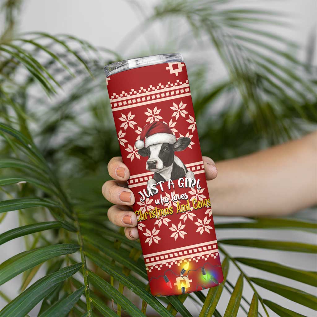 Just A Girl Who Loves Christmas And Cows Christmas Skinny Tumbler Funny Xmas Holiday Patterns - Wonder Print Shop
