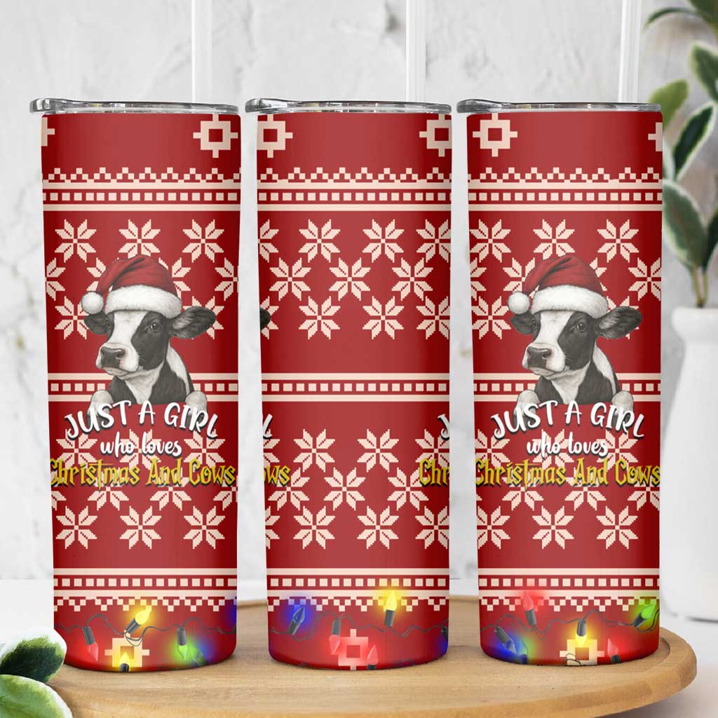 Just A Girl Who Loves Christmas And Cows Christmas Skinny Tumbler Funny Xmas Holiday Patterns - Wonder Print Shop