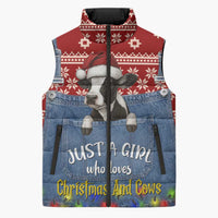 Just A Girl Who Loves Christmas And Cows Christmas Sleeveless Puffer Jacket Funny Xmas Holiday Patterns - Wonder Print Shop