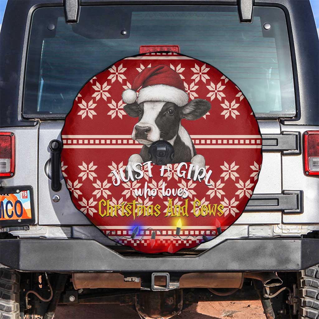 Just A Girl Who Loves Christmas And Cows Christmas Spare Tire Cover Funny Xmas Holiday Patterns - Wonder Print Shop